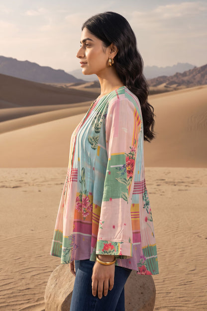 Multicolor Floral Printed Rayon A-line Top