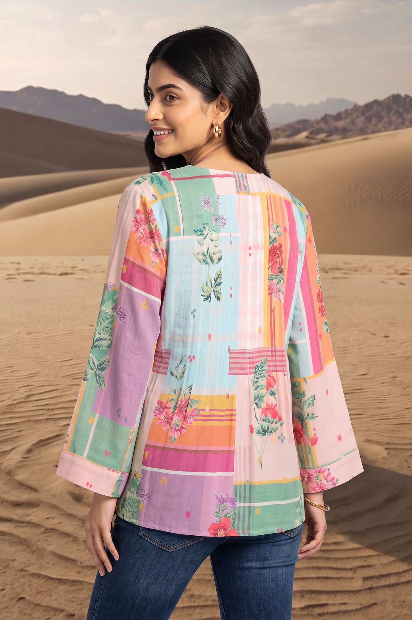 Multicolor Floral Printed Rayon A-line Top