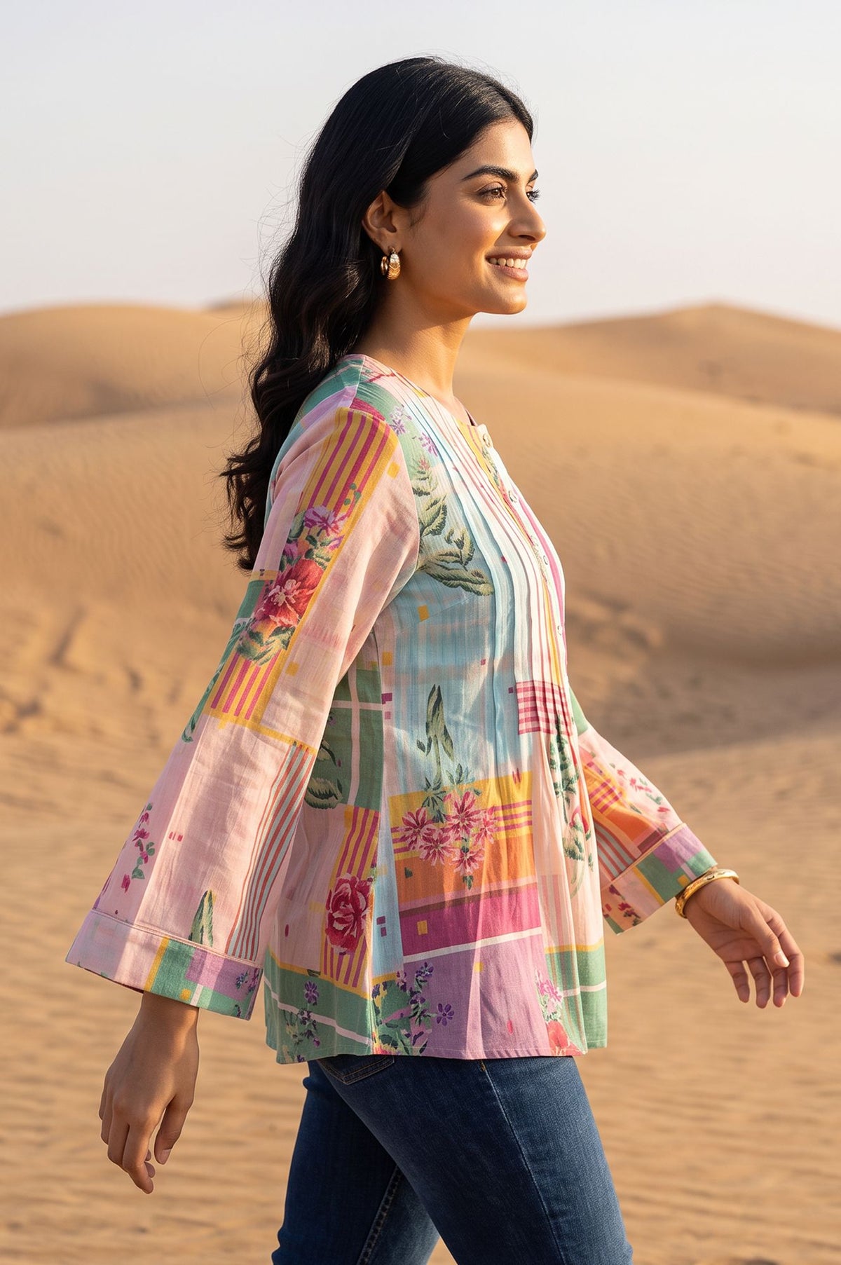 Multicolor Floral Printed Rayon A-line Top