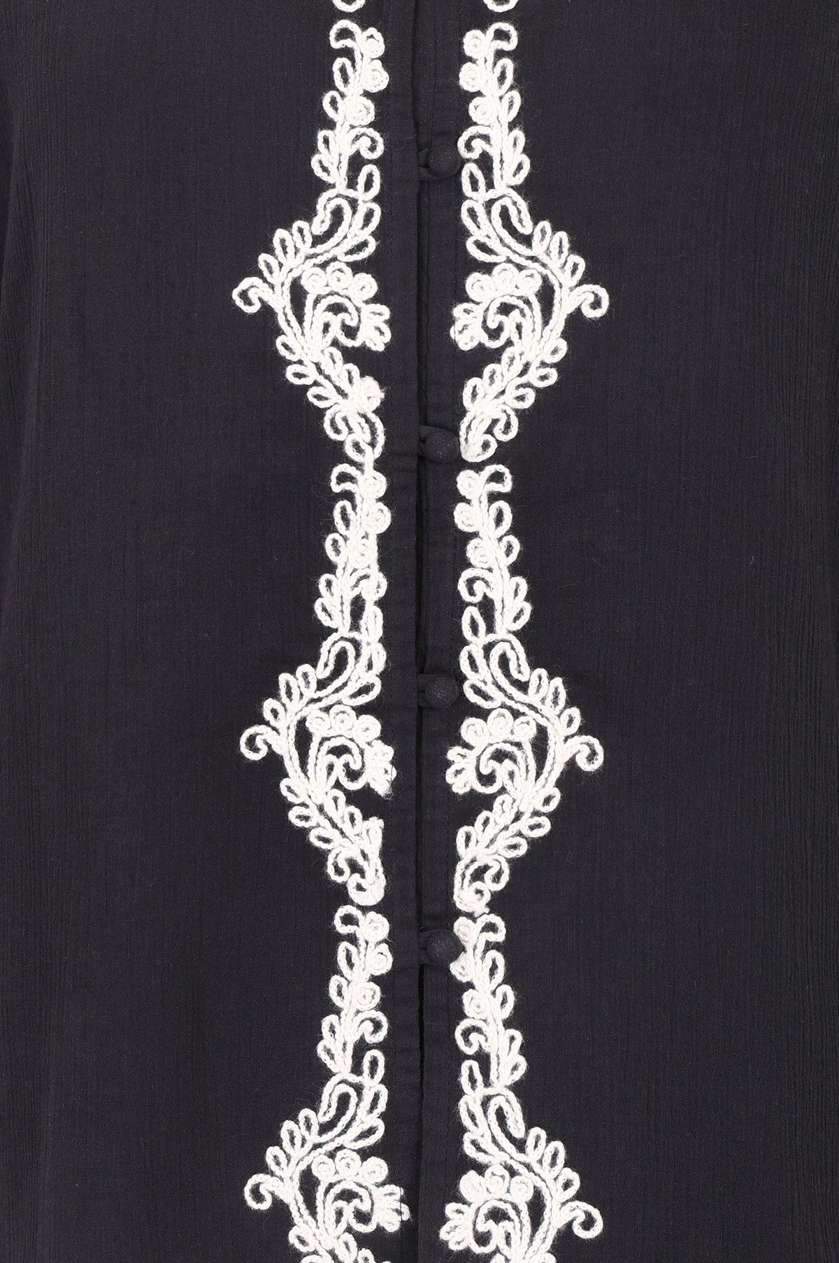 Black Embroidered Pure Cotton Straight Top