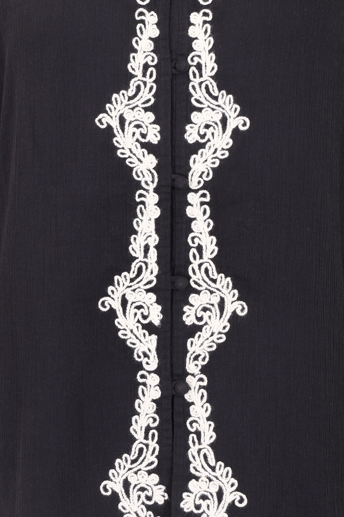 Black Embroidered Pure Cotton Straight Top