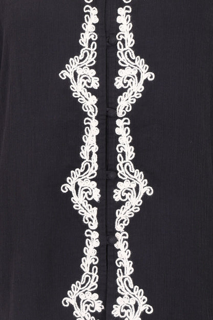 Black Embroidered Pure Cotton Straight Top