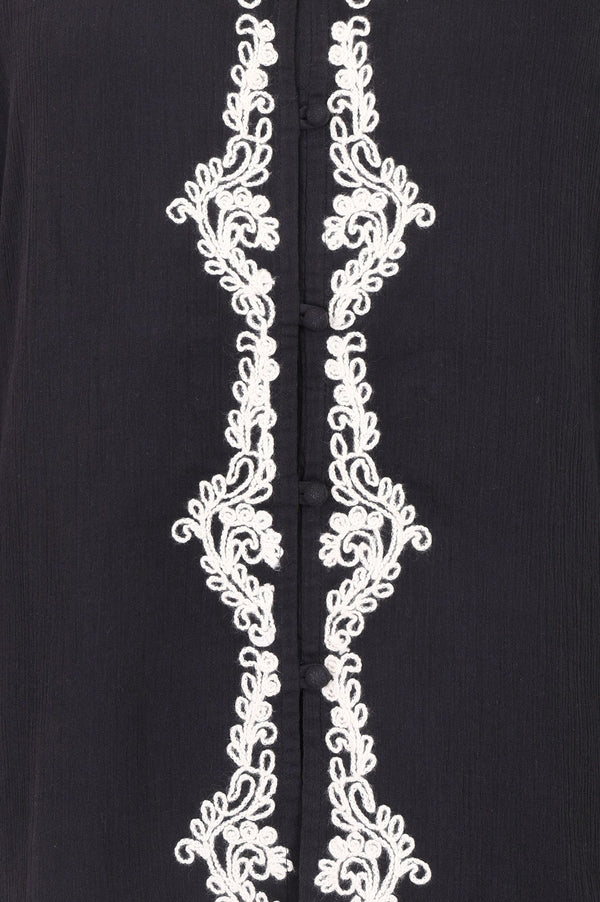 Black Embroidered Pure Cotton Straight Top