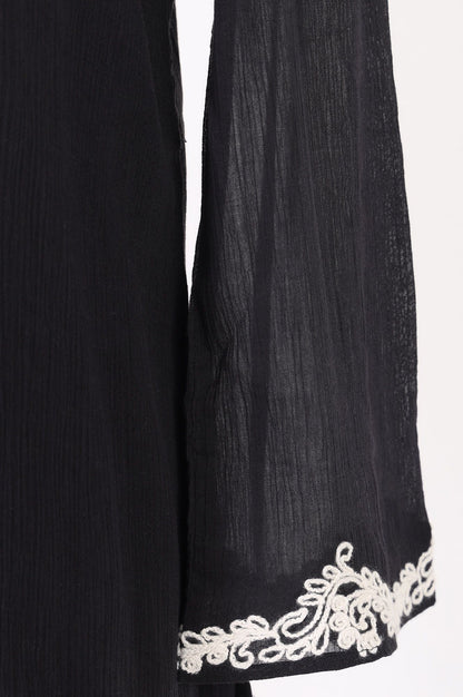 Black Embroidered Pure Cotton Straight Top