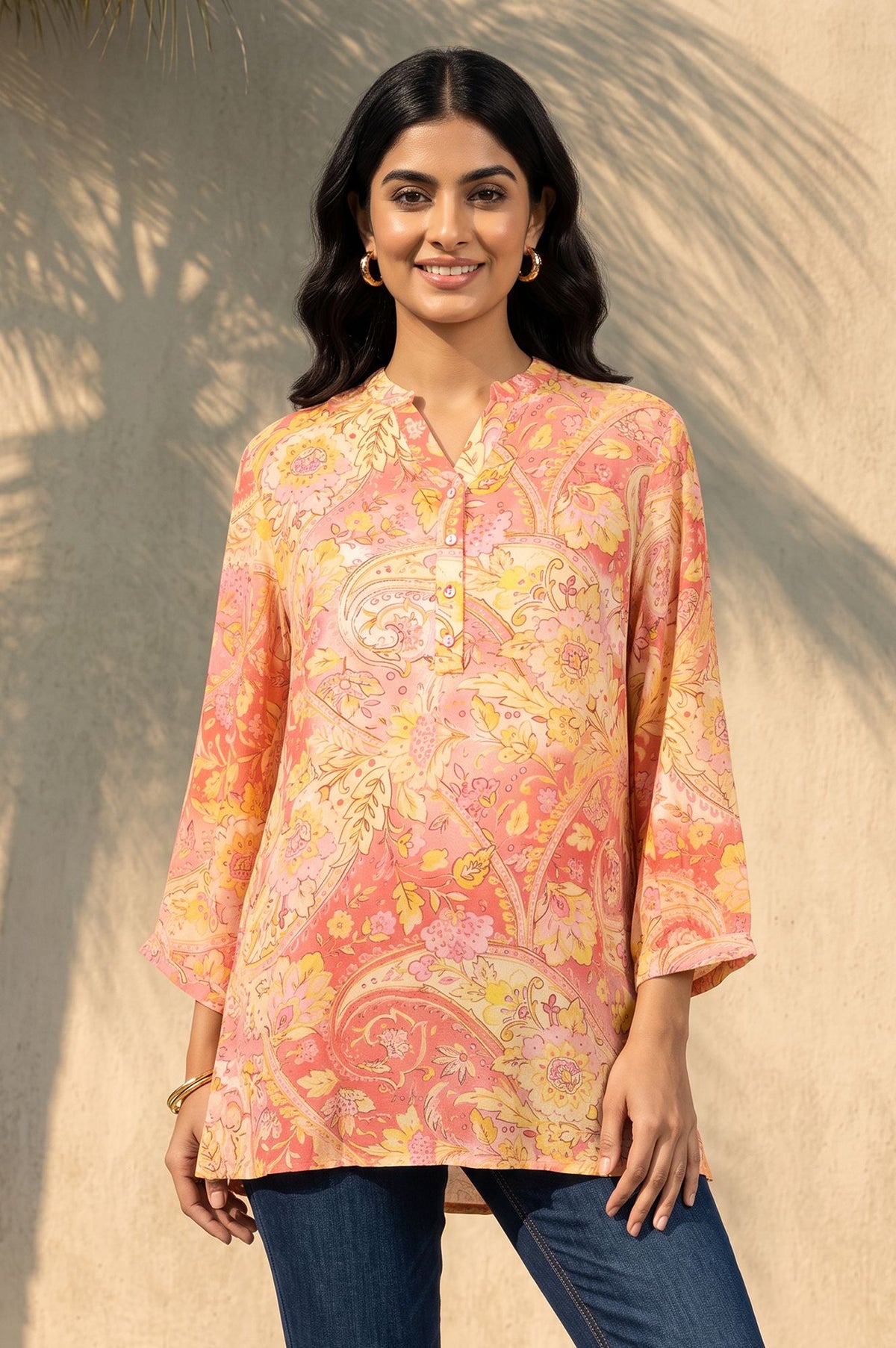Pink Paisley Modal Straight Top - XS