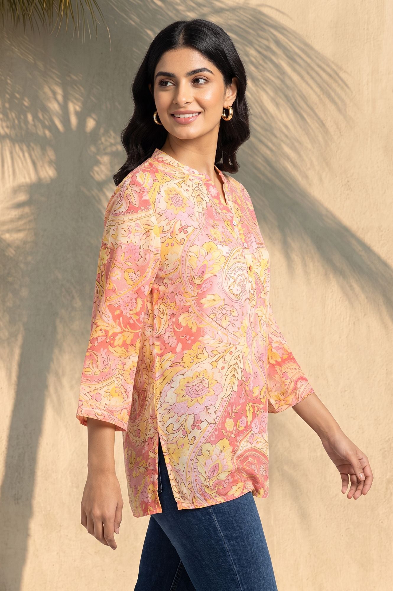 Pink Paisley Modal Straight Top