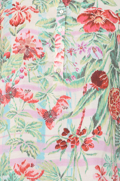 Off White Floral Printed Muslin Silk Straight Top