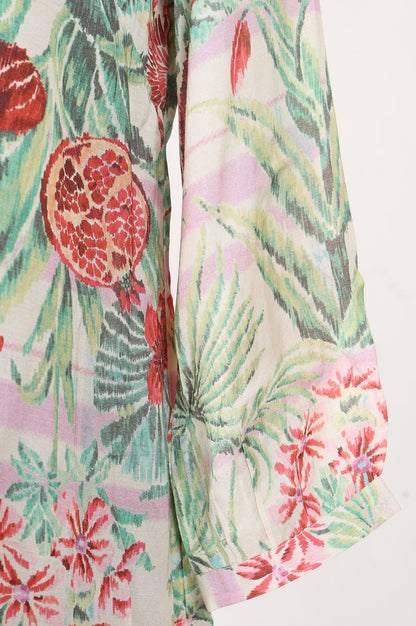 Off White Floral Printed Muslin Silk Straight Top