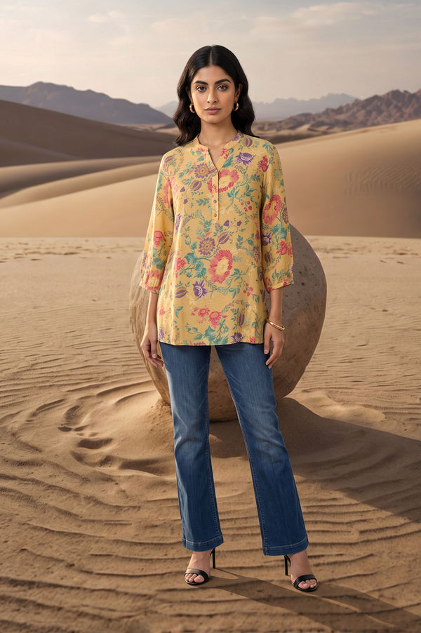Yellow Floral Printed Straight Top