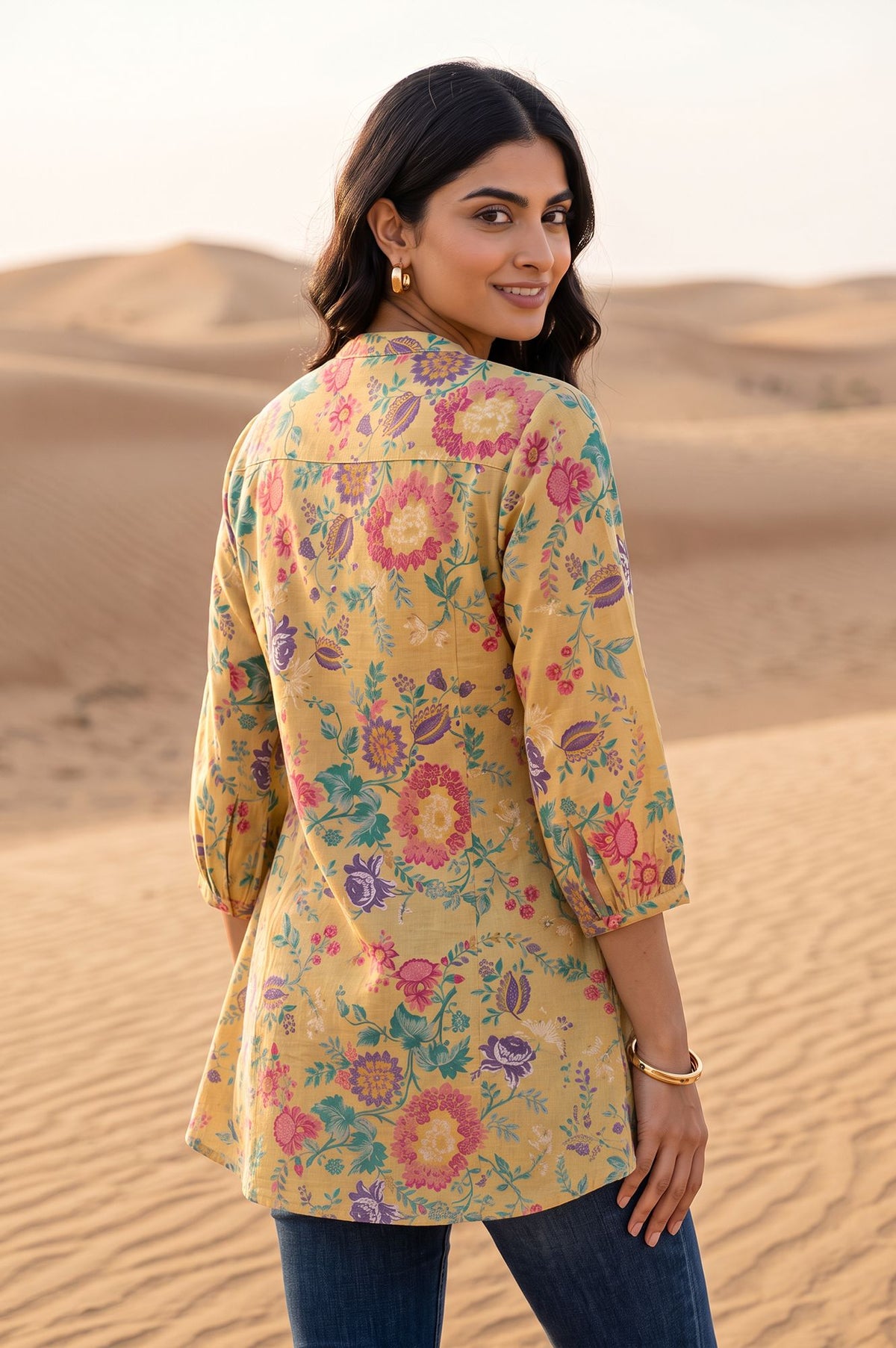 Yellow Floral Printed Straight Top