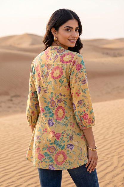 Yellow Floral Printed Straight Top