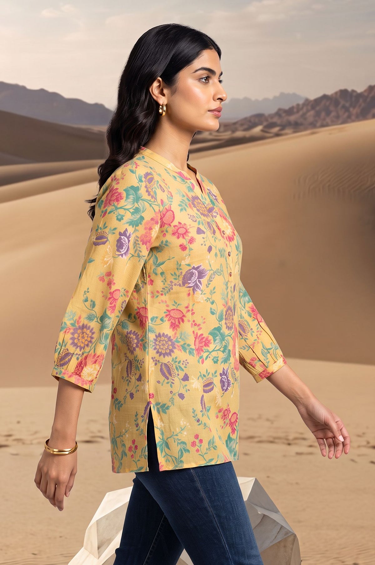Yellow Floral Printed Straight Top