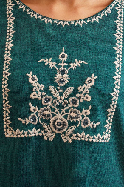 Teal Embroidered Acrylic Straight Winter Top