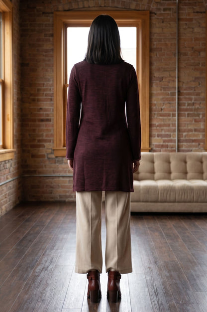 Maroon Embroidered Acrylic Straight Winter Top