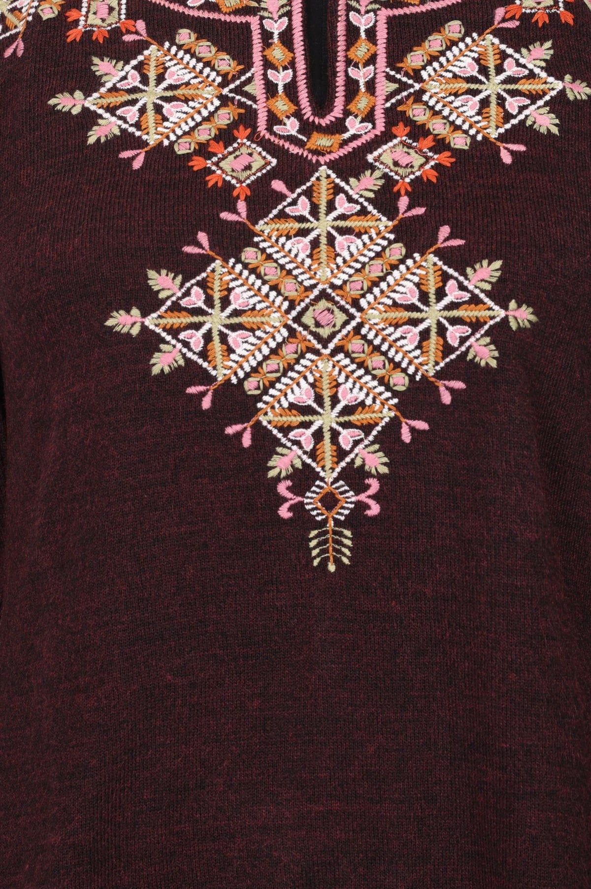 Maroon Embroidered Acrylic Straight Winter Top