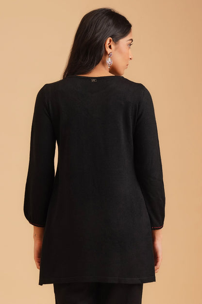 Black Embroidered Acrylic Straight Winter Top