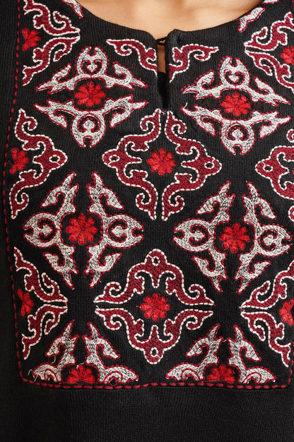 Black Embroidered Acrylic Straight Winter Top