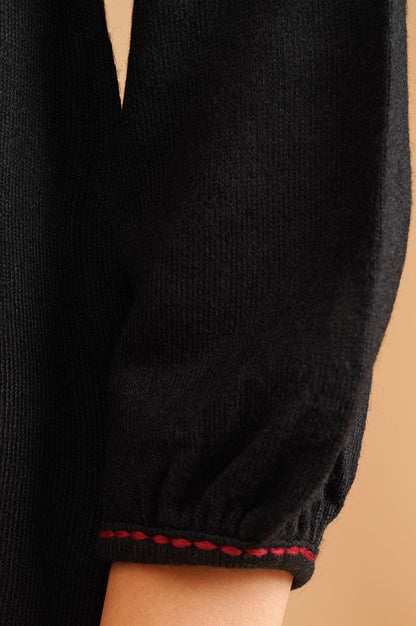 Black Embroidered Acrylic Straight Winter Top