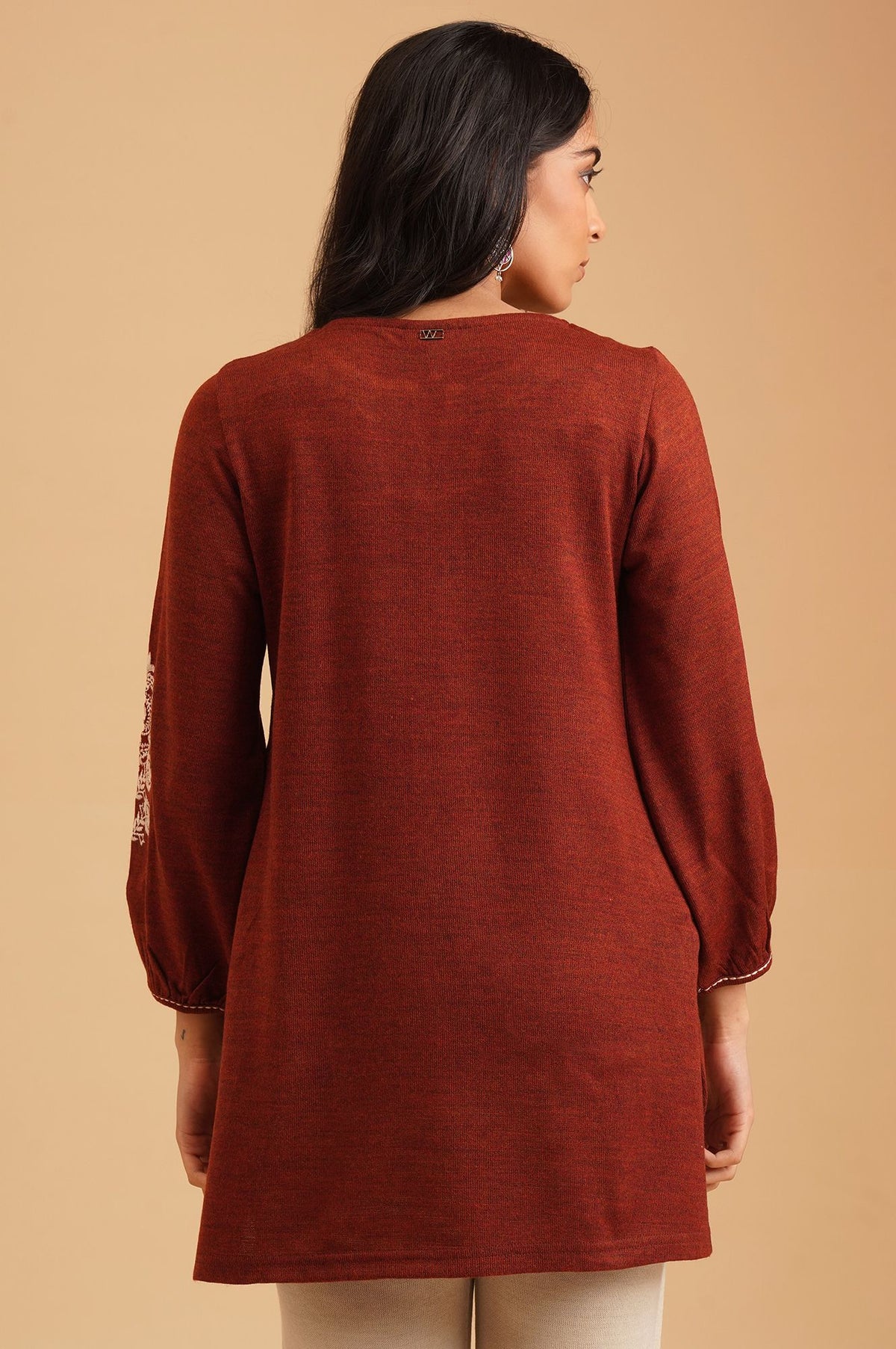 Maroon Embroidered Acrylic Straight Winter Top