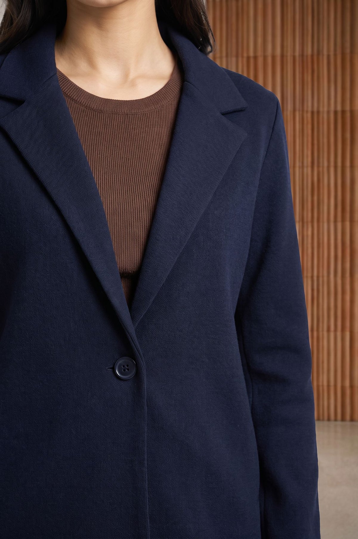 Navy Blue Embroidered Straight Winter Jacket