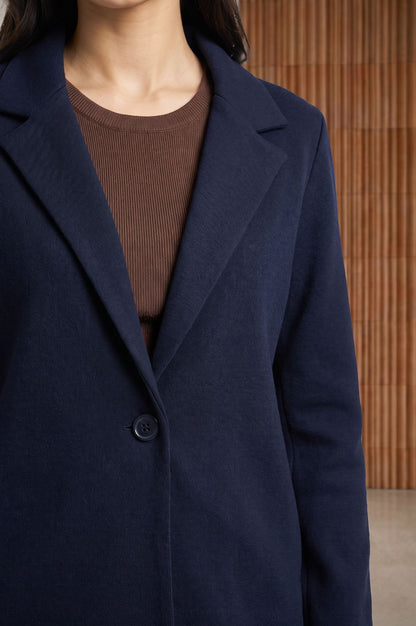 Navy Blue Embroidered Straight Winter Jacket