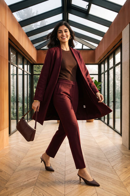 Maroon Thread Embroidered Straight Winter Jacket