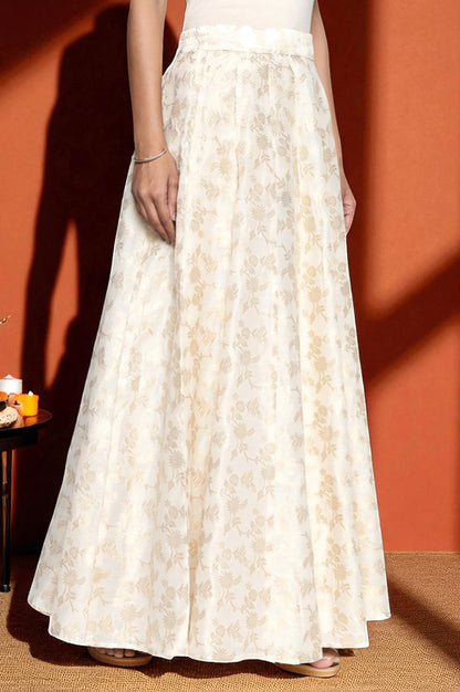 Cream Yarn Dyed Printed Jacquard BD Skirt