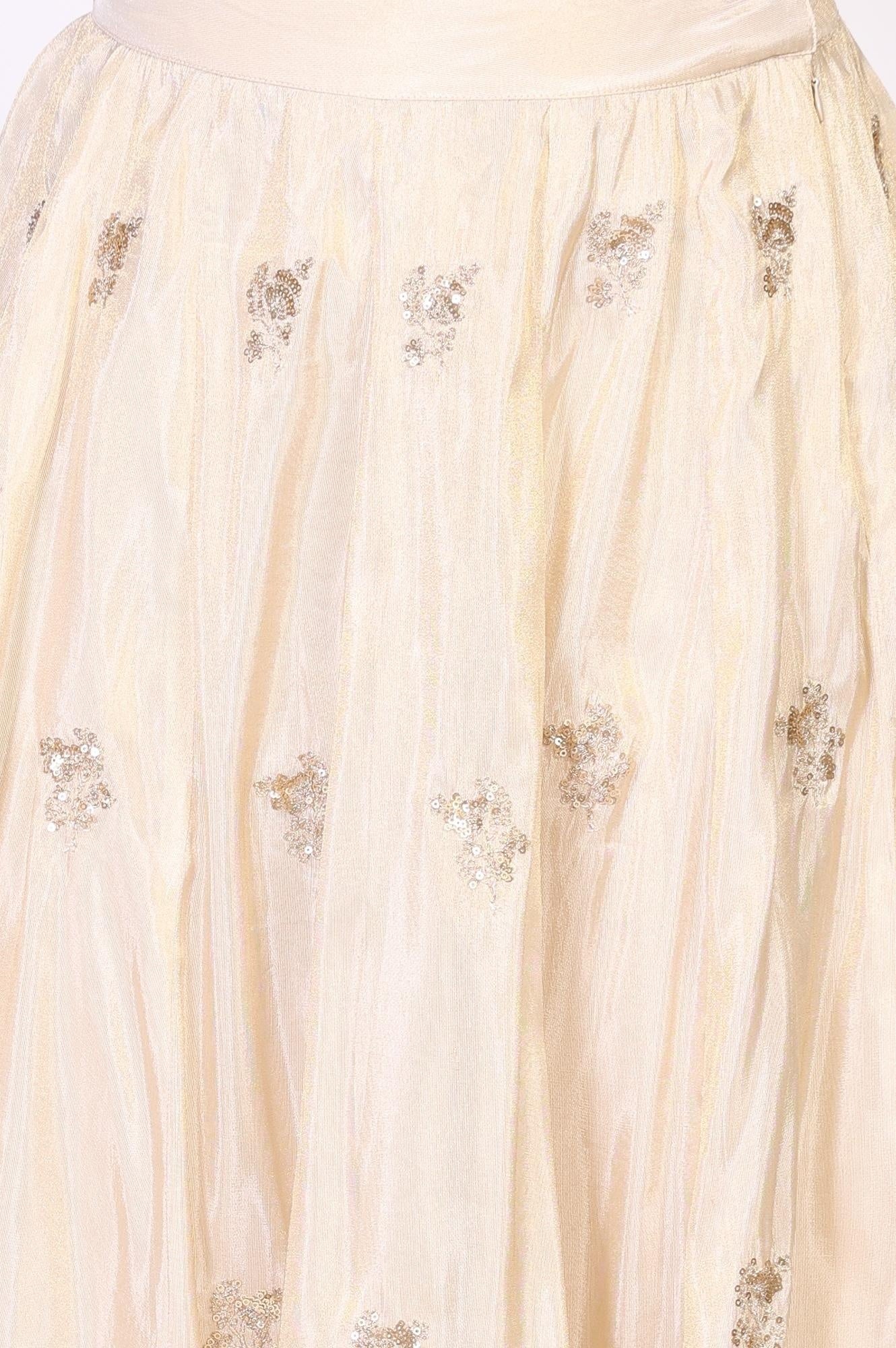 Beige Floral Sequined Flared Tissue Skirt