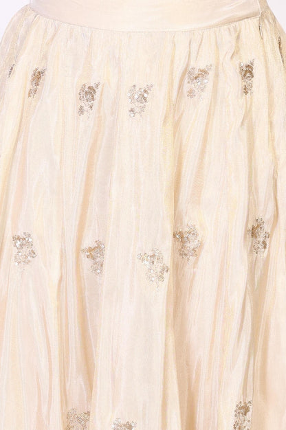 Beige Floral Sequined Flared Tissue Skirt