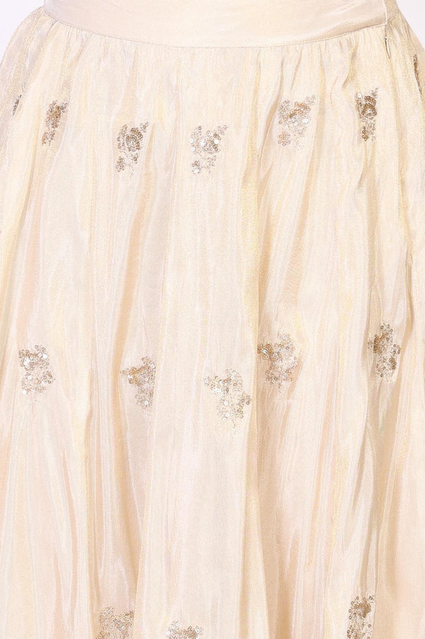 Beige Floral Sequined Flared Tissue Skirt