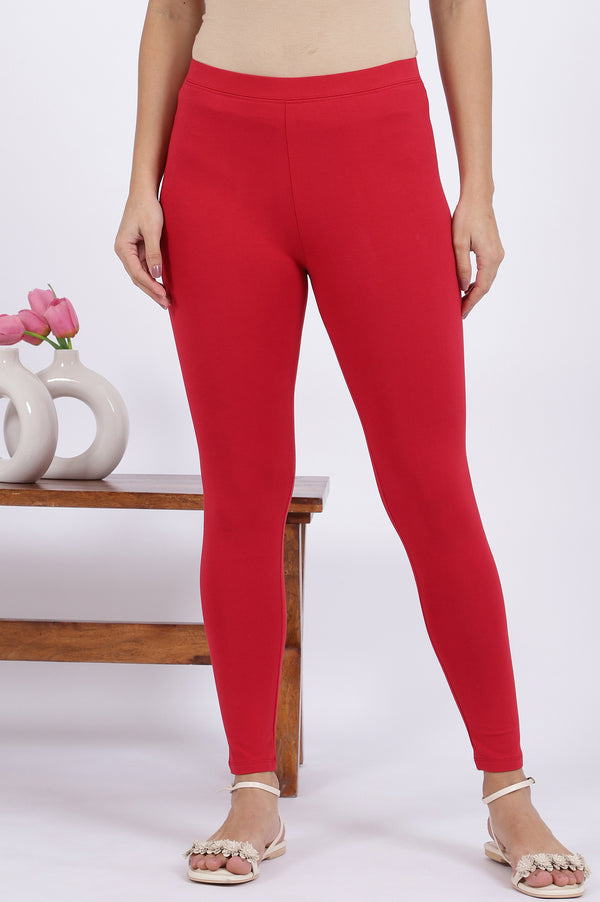 Red Solid Cotton Lycra Tights