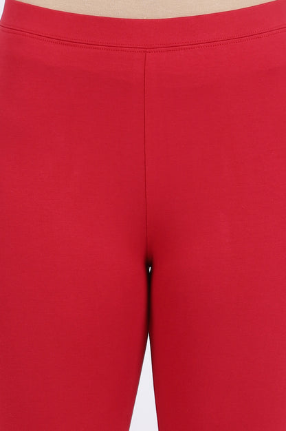 Red Solid Cotton Lycra Tights