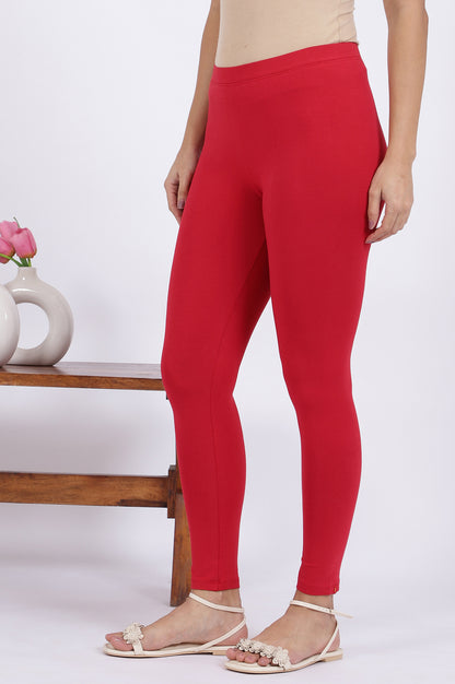Red Solid Cotton Lycra Tights