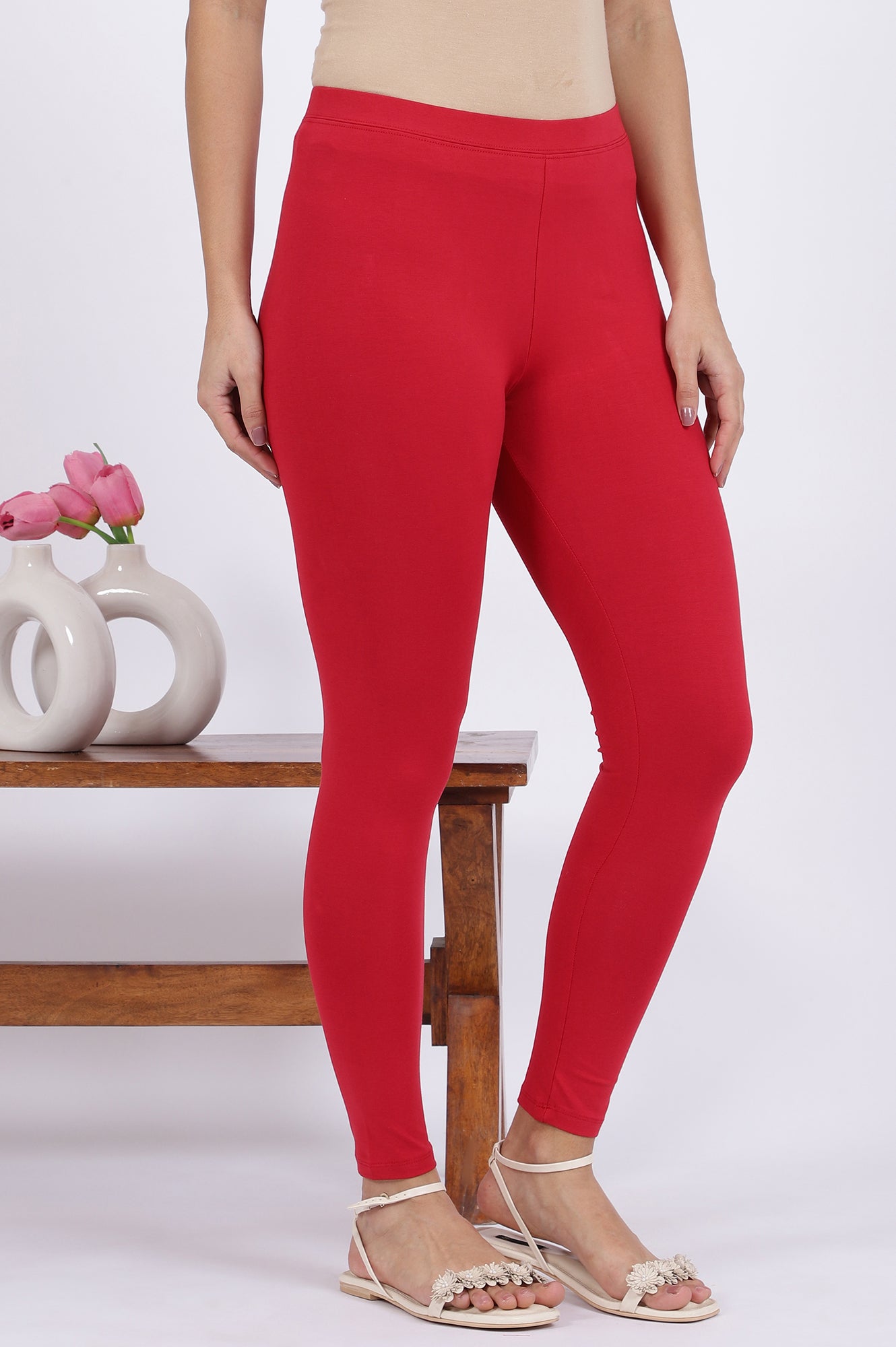 Red Solid Cotton Lycra Tights
