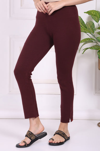 Maroon Solid Blend Ankle Length Slim Fit Straight Pants