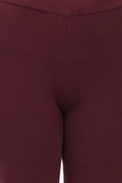 Maroon Solid Blend Ankle Length Slim Fit Straight Pants
