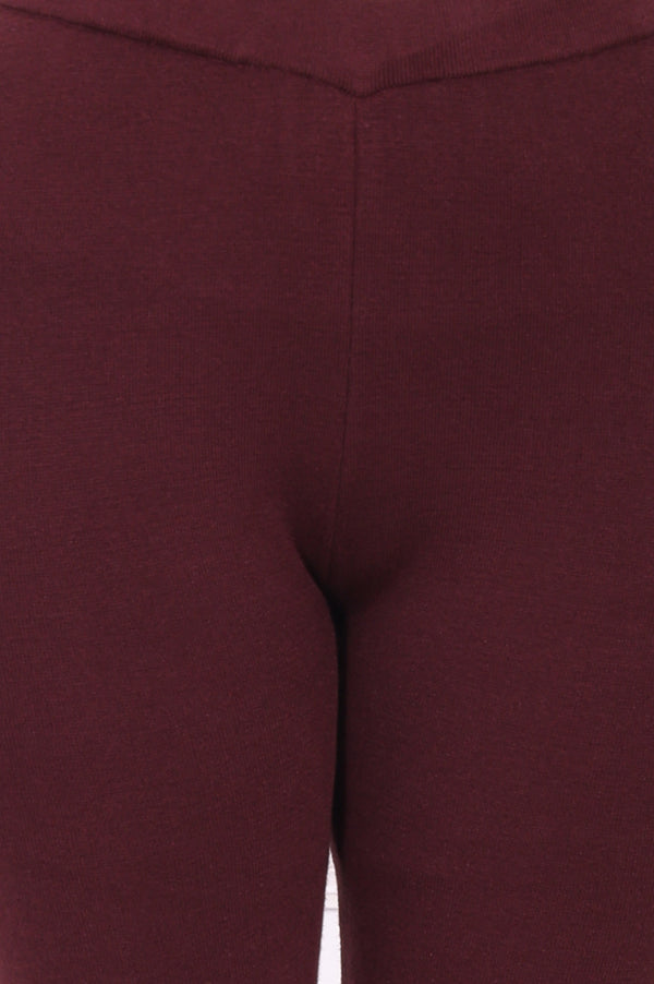 Maroon Solid Blend Ankle Length Slim Fit Straight Pants