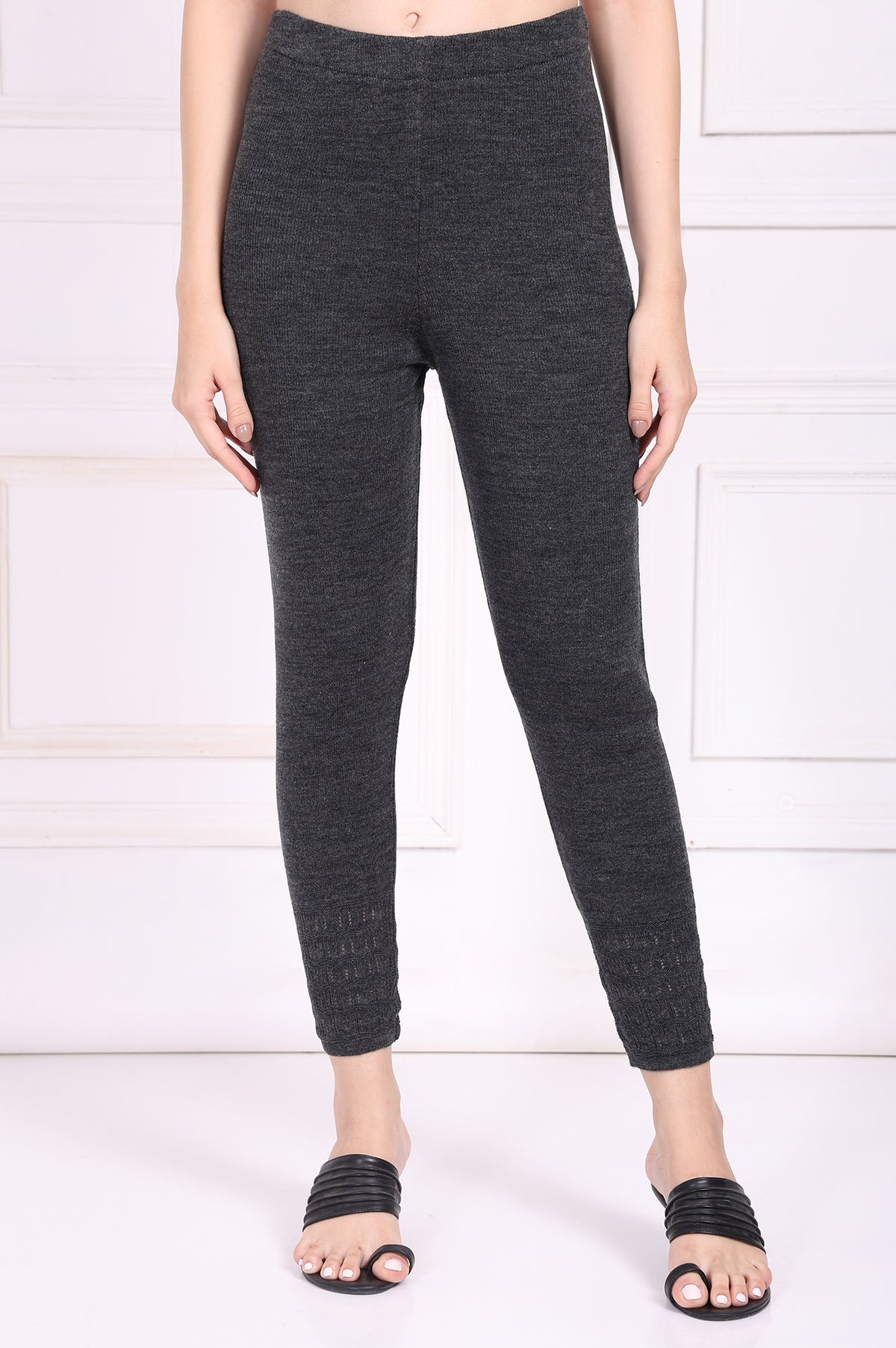 Grey Solid Acrylic Winter Legging - S