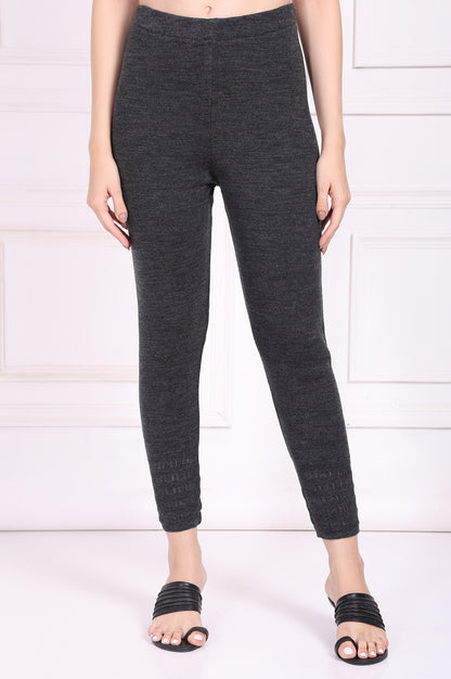 Grey Solid Acrylic Winter Legging