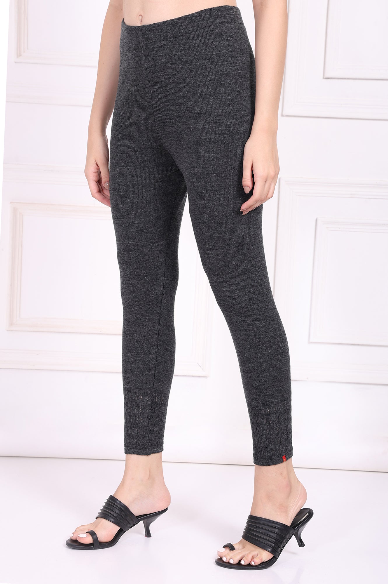 Grey Solid Acrylic Winter Legging