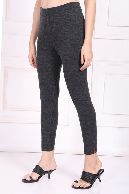 Grey Solid Acrylic Winter Legging
