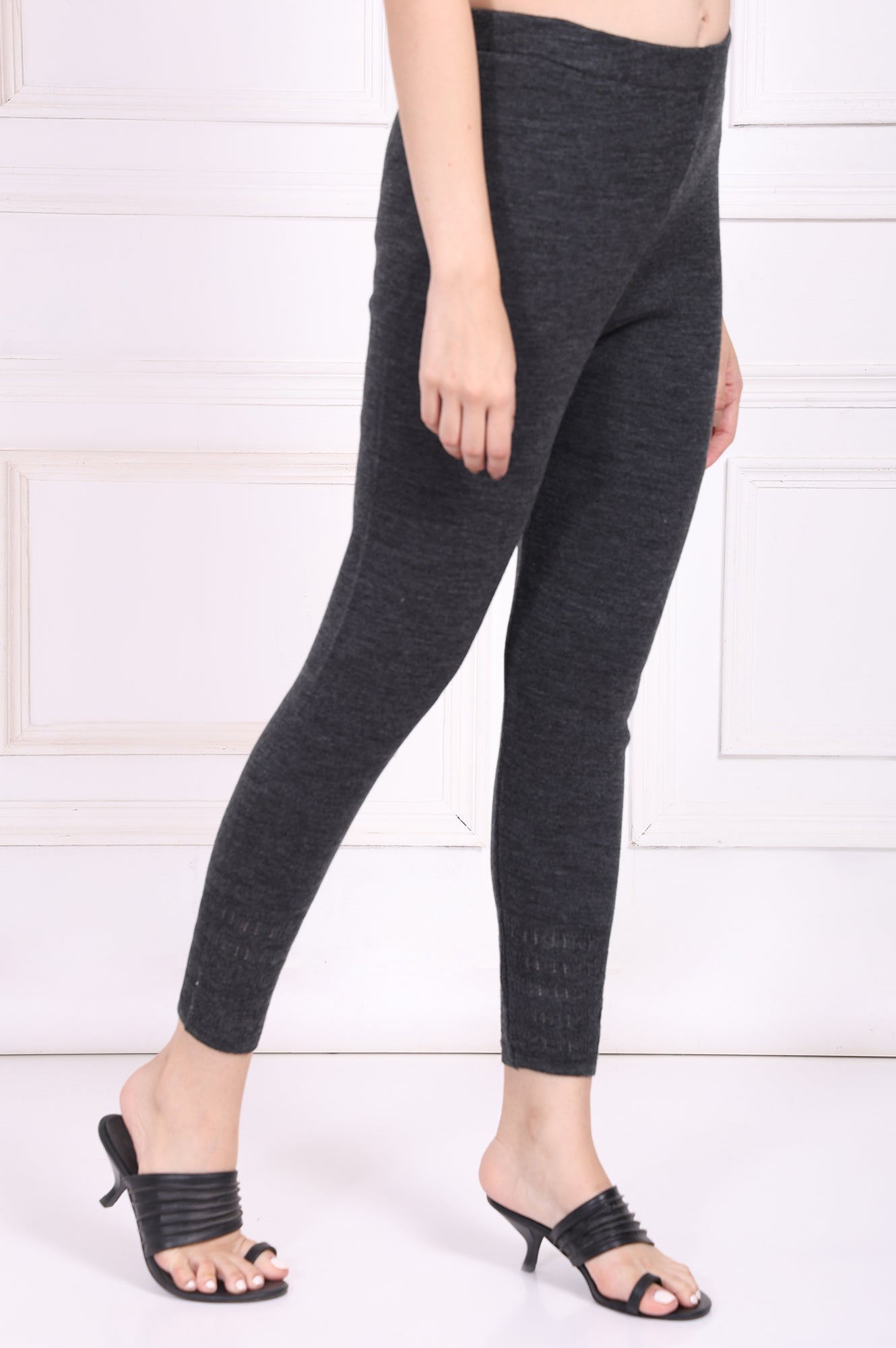 Grey Solid Acrylic Winter Legging