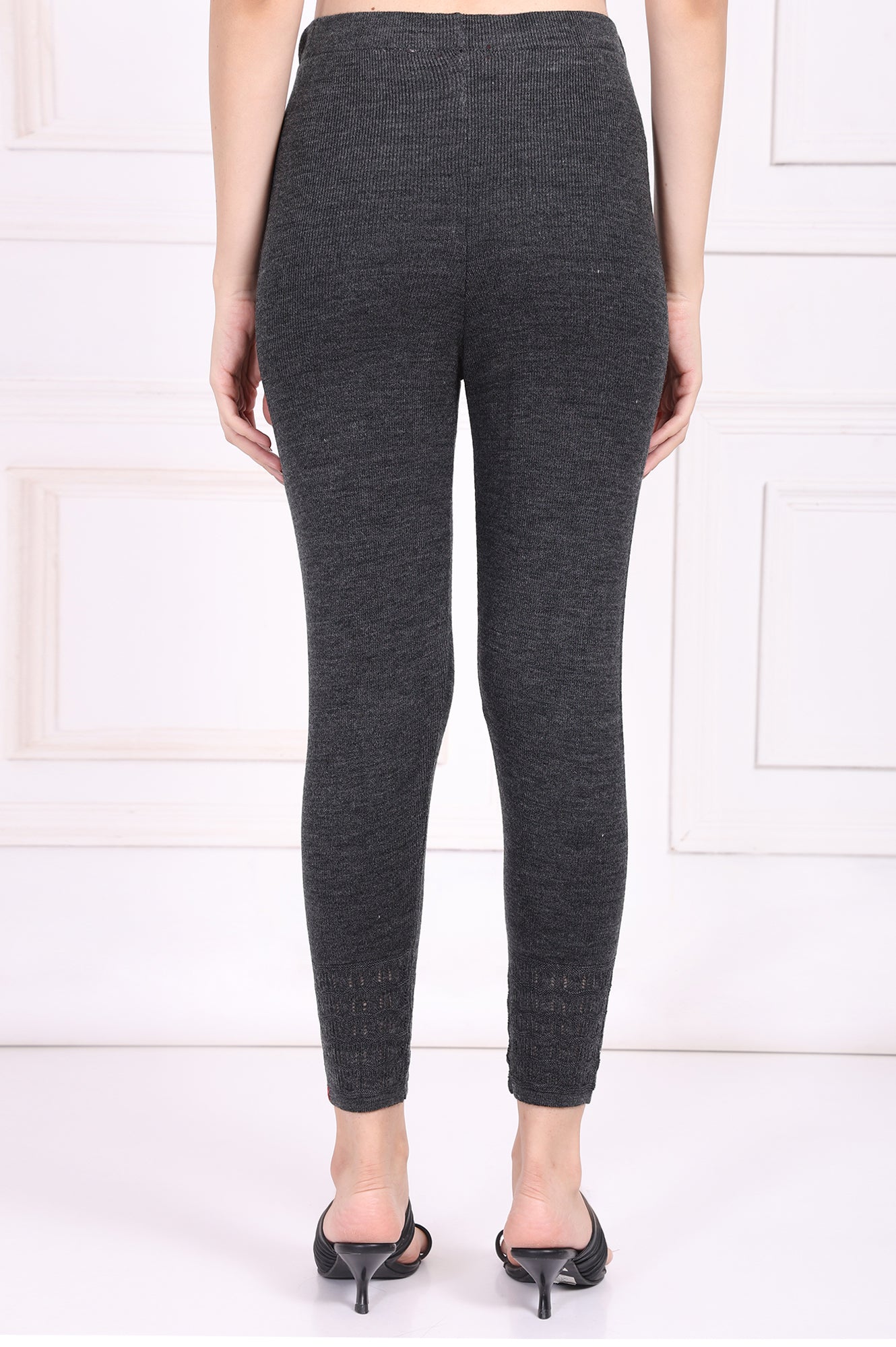Grey Solid Acrylic Winter Legging