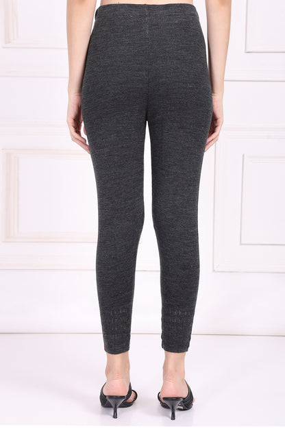 Grey Solid Acrylic Winter Legging