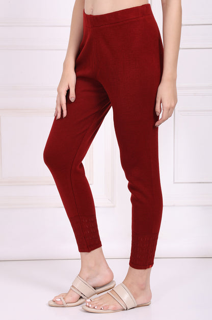 Red Solid Acrylic Legging for Winter