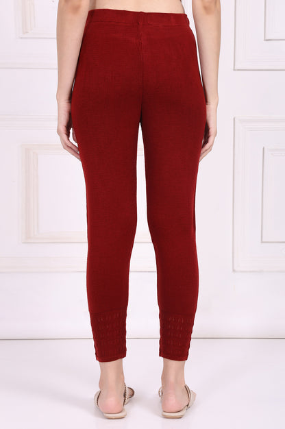 Red Solid Acrylic Winter Legging