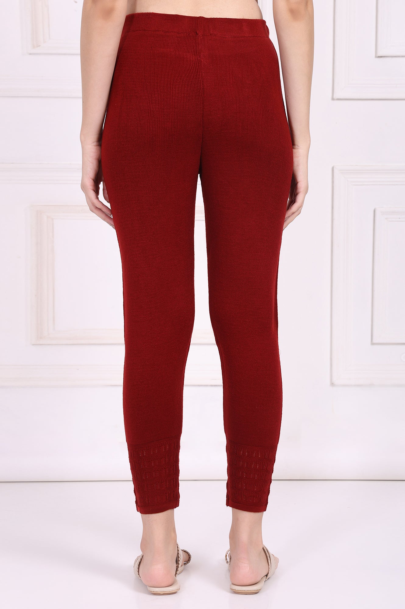 Red Solid Acrylic Legging for Winter