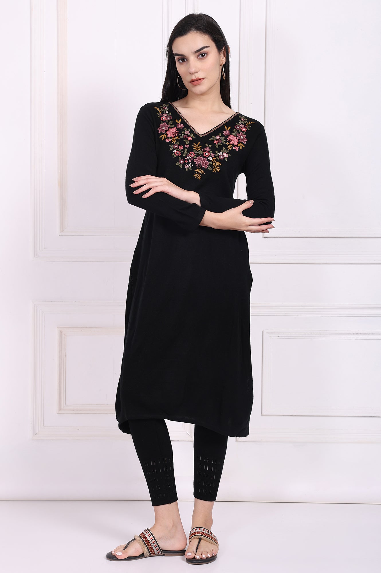 Black Solid Acrylic Winter Legging