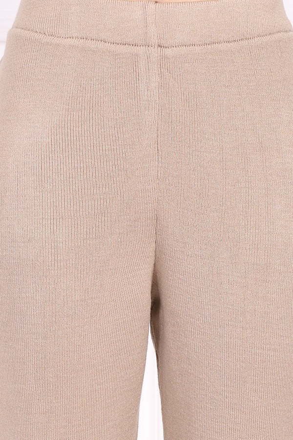 Beige Solid Acrylic Winter Legging