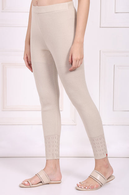 Beige Solid Acrylic Winter Legging